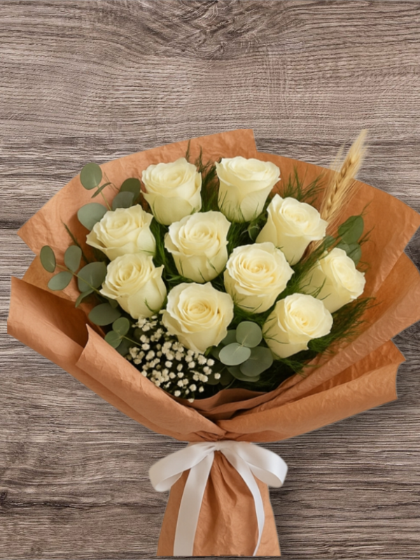  Alanya online çiçek - 9 İthal Beyaz Gül Buketi
