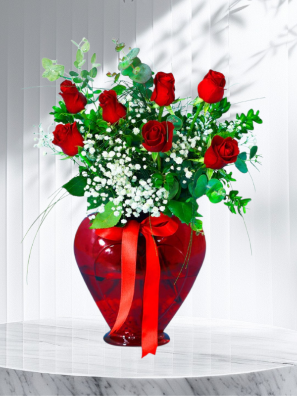  Armağan Çiçekçilik Alanya - Kalp Vazoda 7 Gül