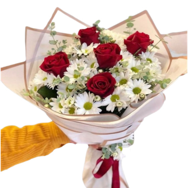  Alanya Flower Krizantem 5 Roses  Bouquet 