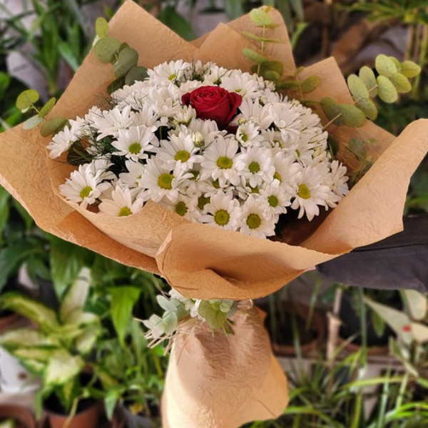 Alanya Florist Krizantem and 1 Roses Bouquet 