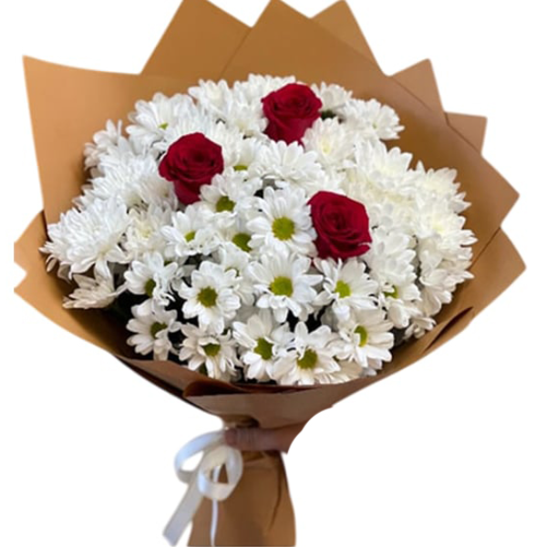  Alanya online çiçek - Krizantemler ve 3 Adet Gül