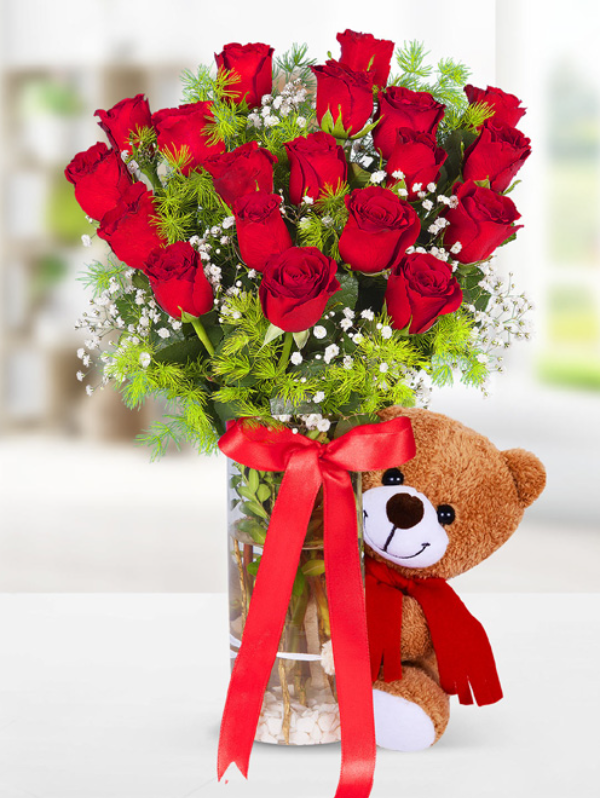  Alanya aynı gün çiçek - Vazo içinde 15 Gül Ayıcık