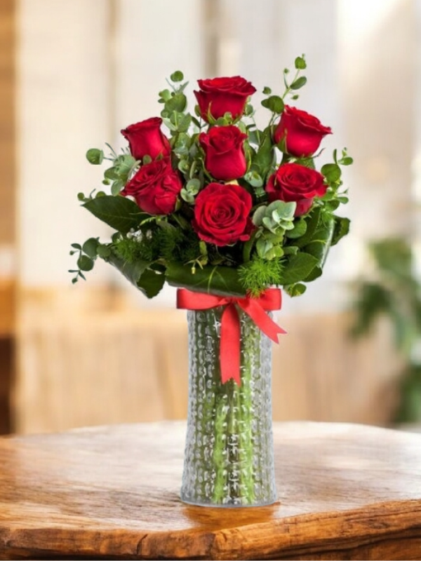 Alanya çiçekçi - Vazoda 7 Kırmızı Gül