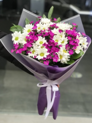Alanya çiçekçi - Beyaz Mor Buket
