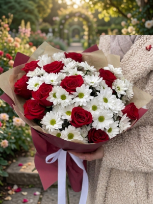  Alanya Blumenlieferung - Roses and Krizantem Bouquet 