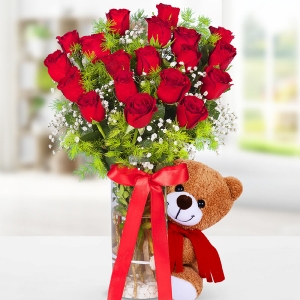  Alanya aynı gün çiçek - Vazo içinde 15 Gül Ayıcık