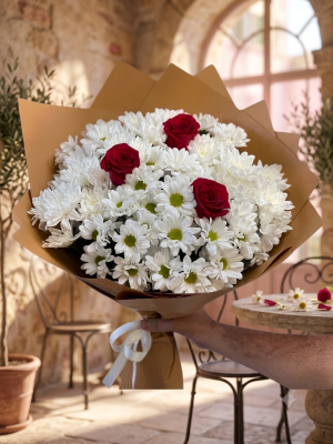  Alanya Blumen - Krizantemler ve 3 Adet Gül